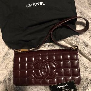 Chanel Bordeaux chocolate bar quilted purse